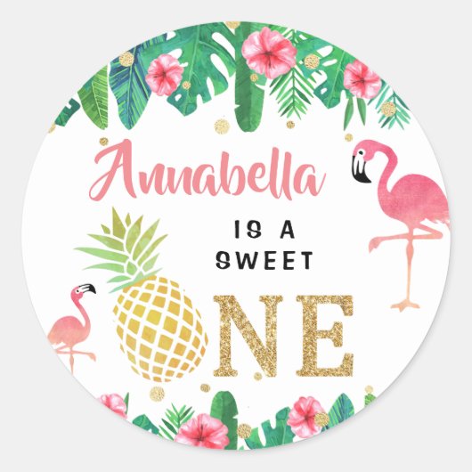 Tropisch zomerstrand Luau Girls 1ste verjaardag Ronde Sticker (Voorkant)