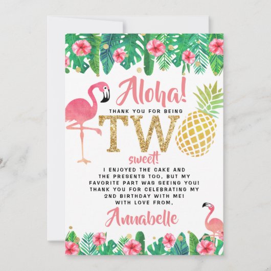 Tropisch zomerstrand Luau Girls 2e verjaardag Bedankkaart (Voorkant)