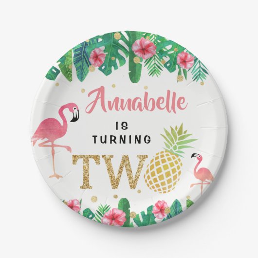 Tropisch zomerstrand Luau Girls 2e verjaardag Papieren Bordje (Voorkant)