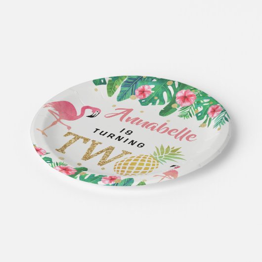Tropisch zomerstrand Luau Girls 2e verjaardag Papieren Bordje (Gekanteld)