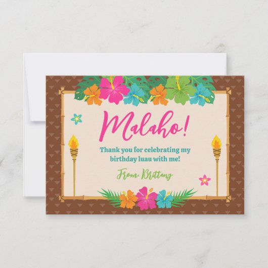 Tropisch zomerstrand Luau Verjaardag Bedankkaart (Voorkant)