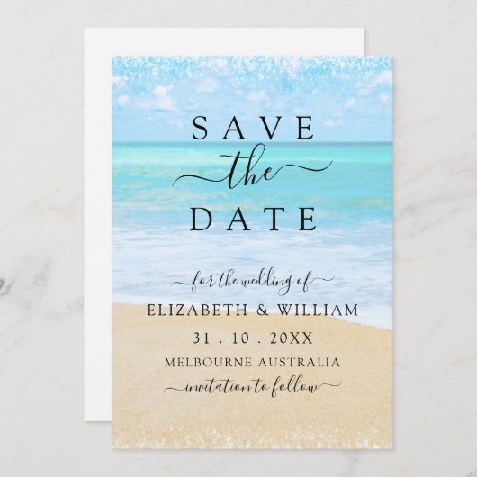Tropisch zomerstrand Save the Date (Voorkant / Achterkant)