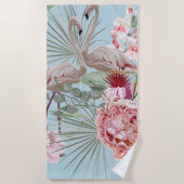Tropisch zomerthema Flamingo schattig blauw modern Strandlaken (Voorkant)