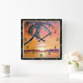 Tropisch zonnescherm, mooi kunstschilderij vierkante klok (Huis)