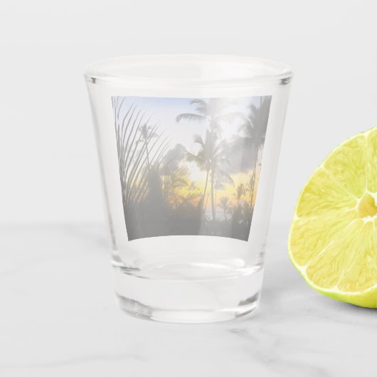 Tropisch zonnescherm voor afdrukken in zwart-wit shot glas (Achterkant)