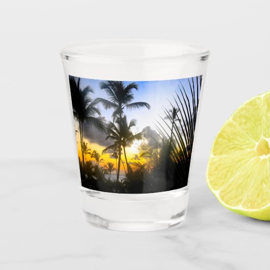 Tropisch zonnescherm voor afdrukken in zwart-wit shot glas (Voorkant)