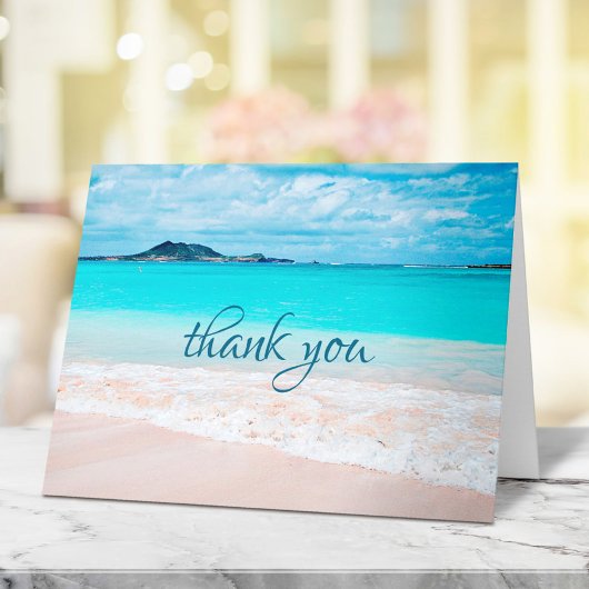 Tropisch zonnig Hawaï Turquoise Beach Fotoscript Bedankkaart
