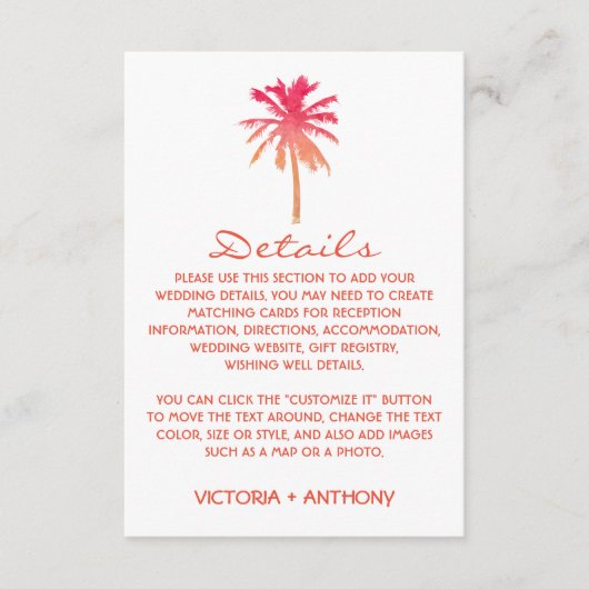 Tropisch zonsonderdpalm Beach Weddenschap Detail Informatiekaartje (Voorkant)