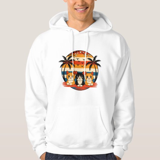 Tropisch Zonsondergang Katten Ontwerp Hoodie (Voorkant)