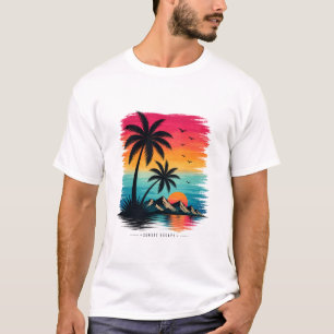 Tropisch Zonsondergang Strand Palmboom Grafische T T-shirt
