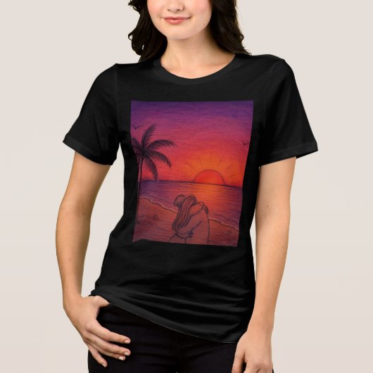 Tropisch Zonsondergang Strand T-Shirt | Esthetisch (Voorkant)