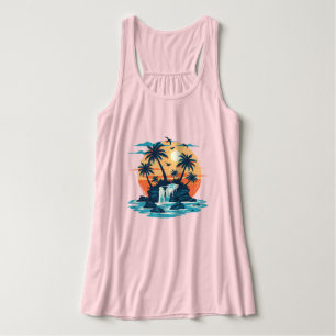 Tropisch Zonsondergang Waterval Grafische T-Shirt