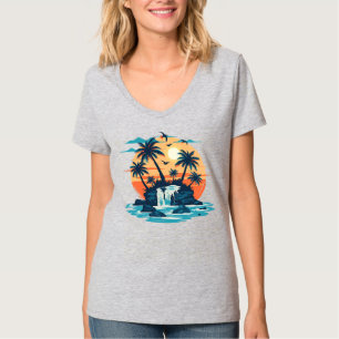 Tropisch Zonsondergang Waterval Grafische T-Shirt