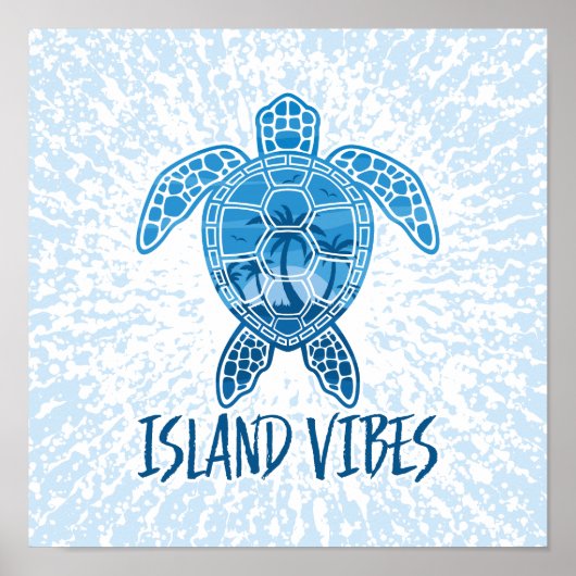 Tropisch Zonsondergang Zee Schildpad Ontwerp met E Poster (Voorkant)
