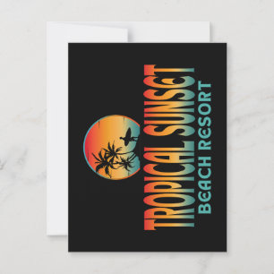TROPISCH ZONSONDERGANGS STRANDRESORT ZOMER SURFEN BRIEFKAART