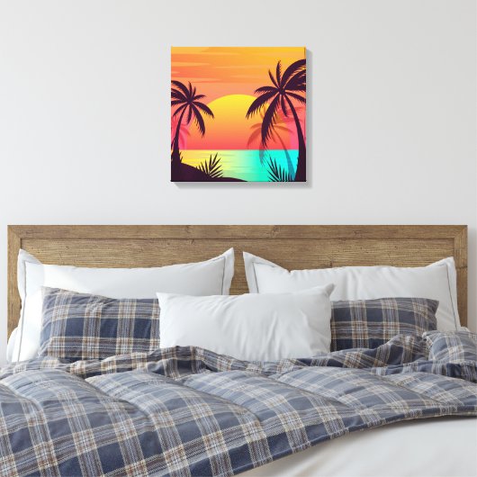 Tropisch zonsonderstel canvas afdruk (Insitu (Slaapkamer))