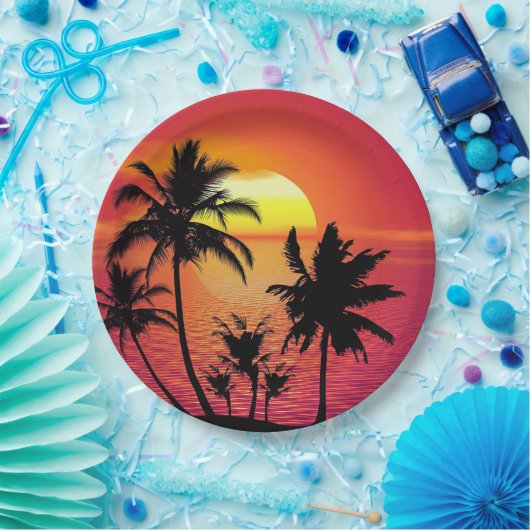 Tropisch zonsonderstel papieren bordje (Feest)