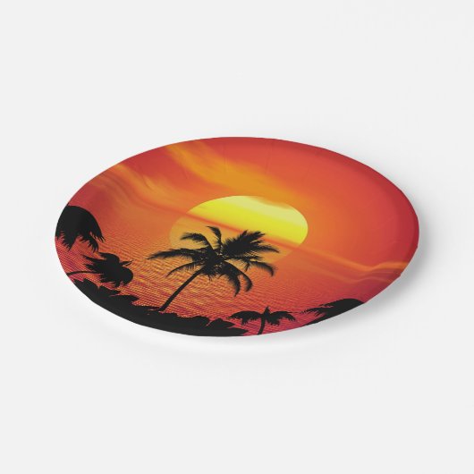 Tropisch zonsonderstel papieren bordje (Gekanteld)