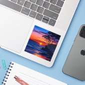 Tropisch zonsonderstel sticker (Laptop met iPhone)