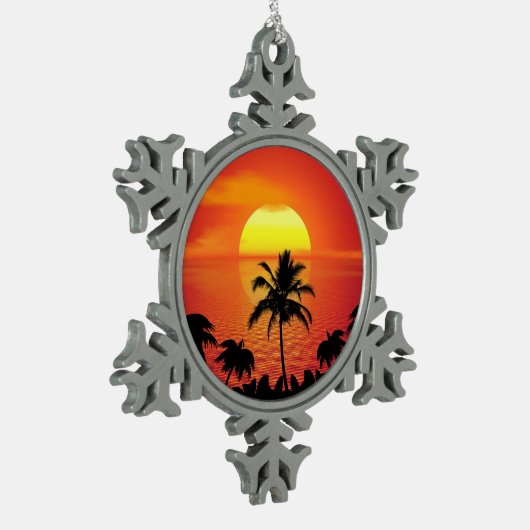 Tropisch zonsonderstel tin sneeuwvlok ornament (Links)