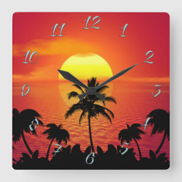 Tropisch zonsonderstel vierkante klok