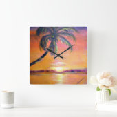 Tropisch zonsonderstel vierkante klok (Huis)