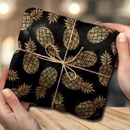 Tropisch zwart Chic Gold Pineapples Tissuepapier