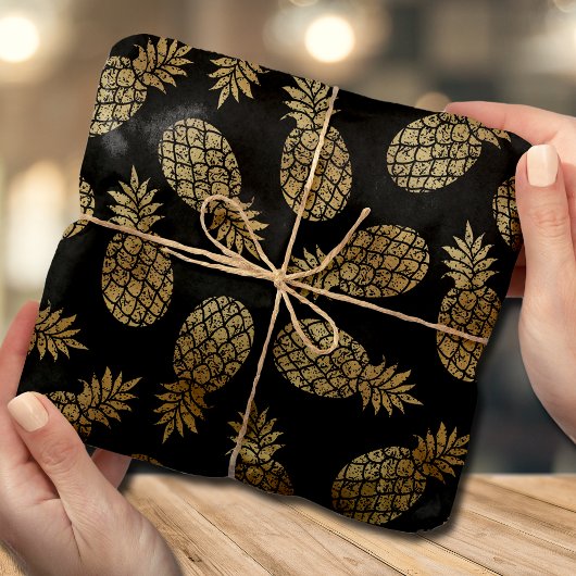 Tropisch zwart Chic Gold Pineapples Tissuepapier
