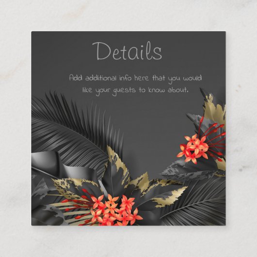 Tropisch zwart en goud bladeren Details Informatiekaartje (Achterkant)