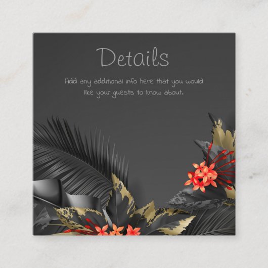 Tropisch zwart en goud bladeren Details Informatiekaartje (Voorkant)