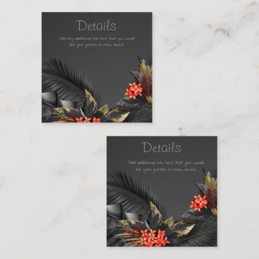 Tropisch zwart en goud bladeren Details Informatiekaartje (Voorkant / Achterkant)