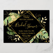 Tropisch zwart en goudlegant Vrijgezellenfeest Folie Uitnodiging (Voorkant)