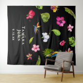 Tropisch zwart Floral roze foto Booth-achtergrond Wandkleed (In Situ (horizontaal))