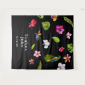 Tropisch zwart Floral roze foto Booth-achtergrond Wandkleed (Voorkant (horizontaal))