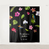 Tropisch zwart Floral roze foto Booth-achtergrond Wandkleed (Voorkant)