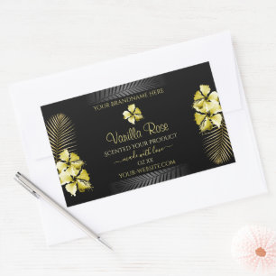 Tropisch zwart Gold-productlabel Hawaiian Flowers Rechthoekige Sticker