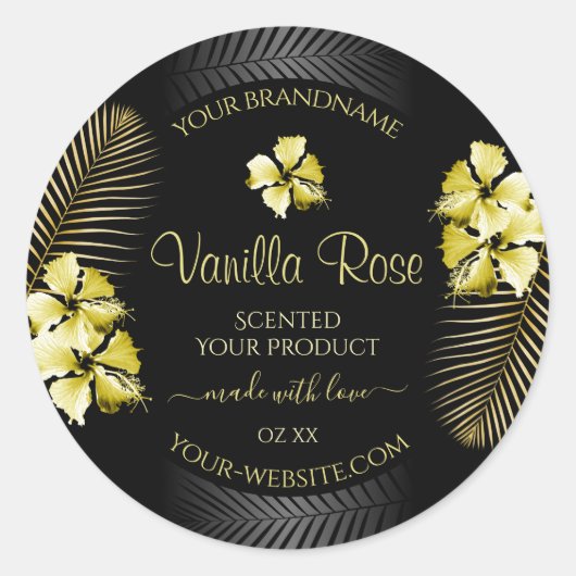 Tropisch zwart Gold-productlabel Hawaiian Flowers Ronde Sticker (Voorkant)