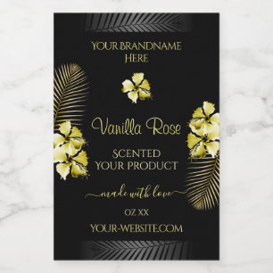Tropisch zwart Gold-productlabel Hawaiian Flowers Voedselcontainer Etiket