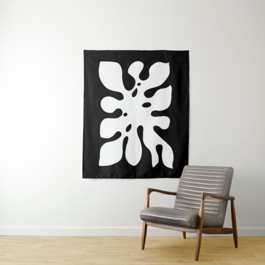 Tropisch zwart-wit Monstera Leaf Abstract Wandkleed (In situ)
