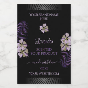 Tropisch zwarte productlabels Paarse Hawaii Flower Voedselcontainer Etiket