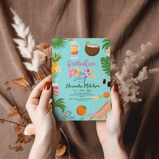 Tropisch zwembad afstudeerfeest kaart