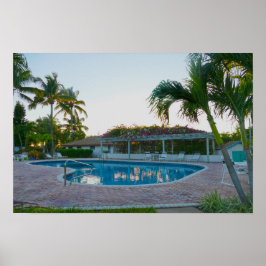 Tropisch zwembad bij zonsondergang, De Bahama's Poster