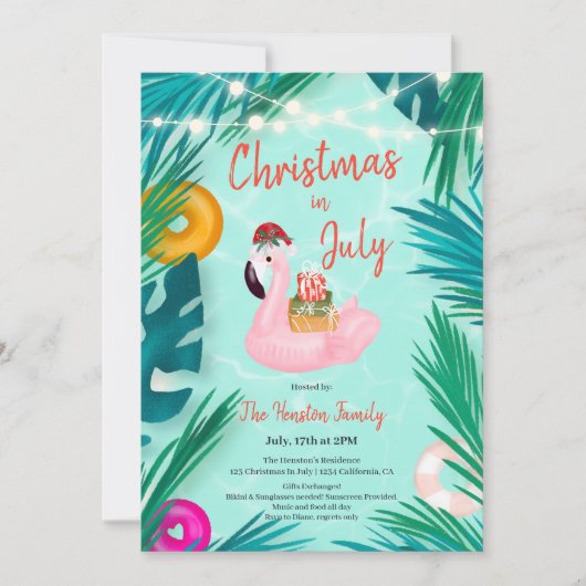 Tropisch zwembad feest floater kerst in juli kaart (Voorkant)