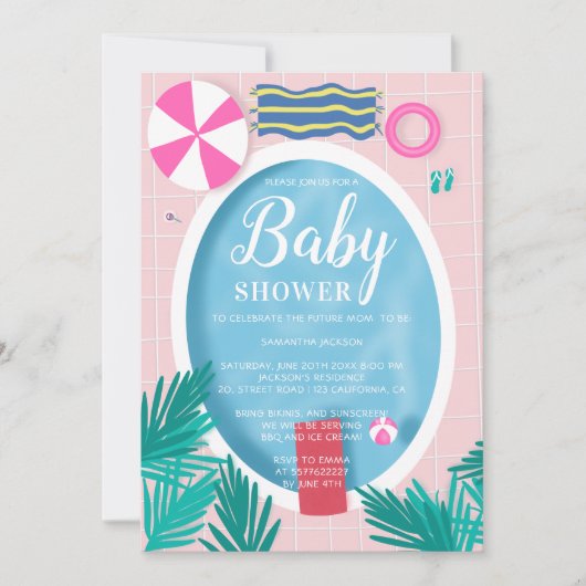 Tropisch zwembad, leuk baby shower zomer kaart (Voorkant)
