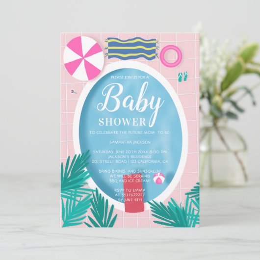 Tropisch zwembad, leuk baby shower zomer kaart (Staand voorkant)