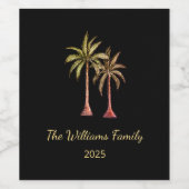 Tropisch zwembad Party Palm Trees Elegant Zwart Wijn Etiket (Enkel label)