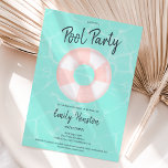 Tropisch zwembad party roze floater Sweet 16 Kaart<br><div class="desc">Modern zwembadfeest met een roze ronde gestreepte floaterillustratie Sweet 16 op een bewerkbare licht blauwgroen aquablauwe waterachtergrond,  de kleur kan worden gewijzigd. Een leuke en koele zomerparty uitnodiging</div>