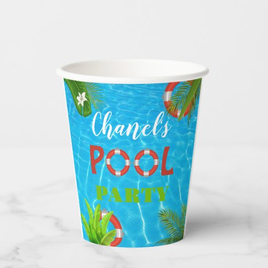 Tropisch zwembad Party | Zomer verjaardag Papieren Bekers (Voorkant)
