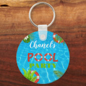 Tropisch zwembad Party | Zomer verjaardag Sleutelhanger (Voorkant)