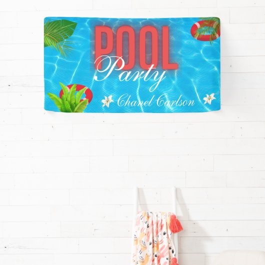 Tropisch zwembad Party | Zomer verjaardag Spandoek (Insitu)